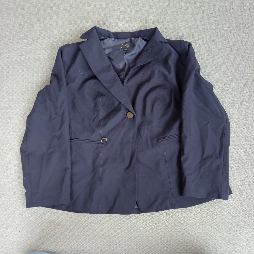 Emily Blazer Womens 14W Navy Blue Single Button Lined Professional Career Jacket